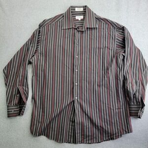Concepts by Claiborne Dress Shirt Mens 16.5 34-35 Gray Red Striped Wrinkle Free